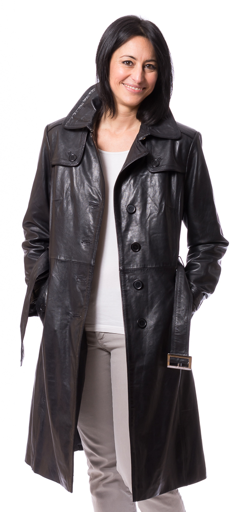 Whitney schwarzer Leder-Trenchcoat von TRENDZONE