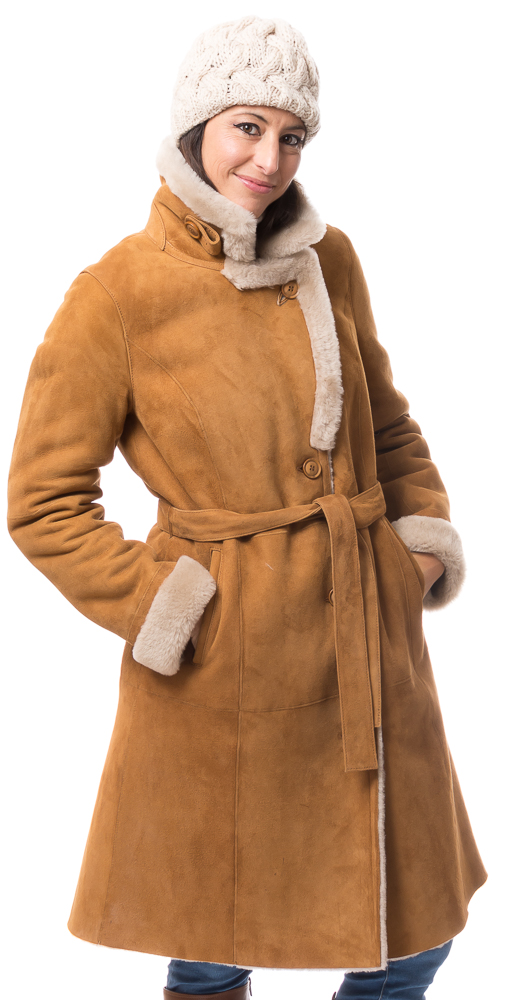 Lammfellmantel camel Clearance