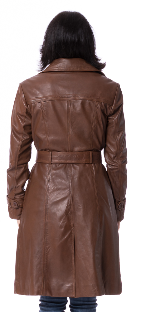 Whitney cognac Leder-Trenchcoat von TRENDZONE