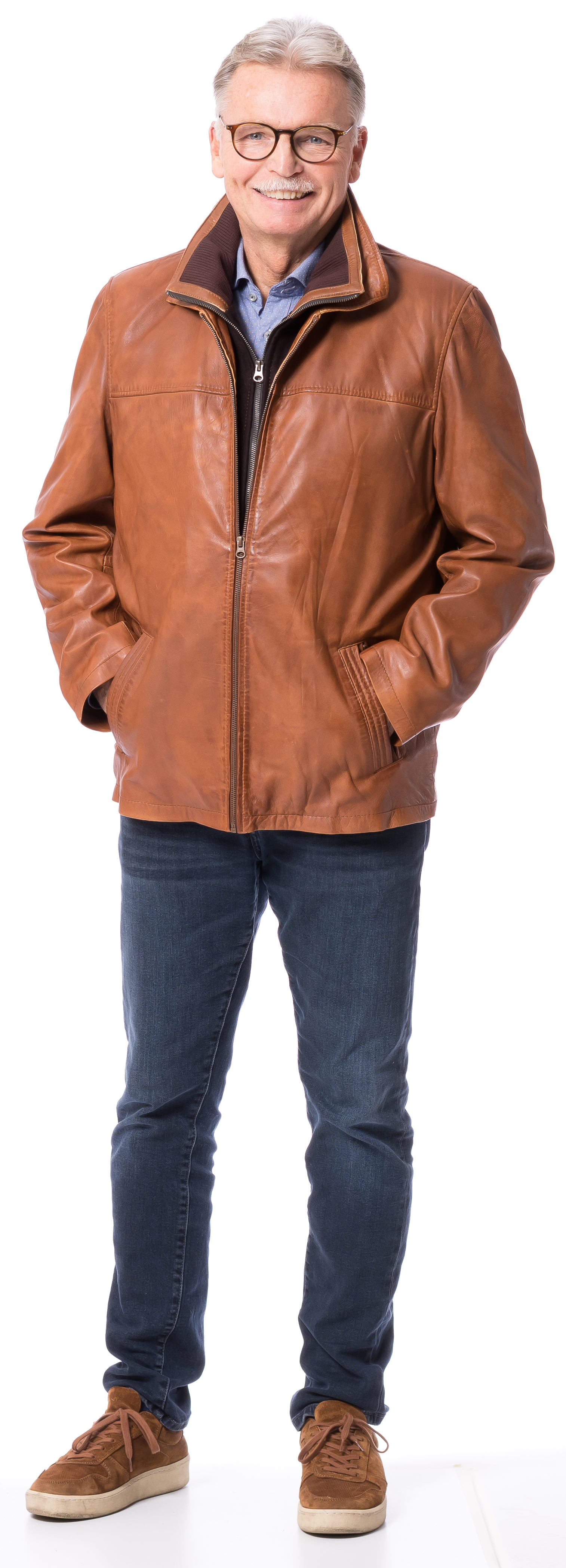 Bros cognac Herren Lederjacke aus Lammnappa Leder von TRENDZONE