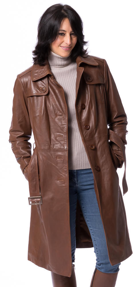 Whitney cognac Leder-Trenchcoat von TRENDZONE