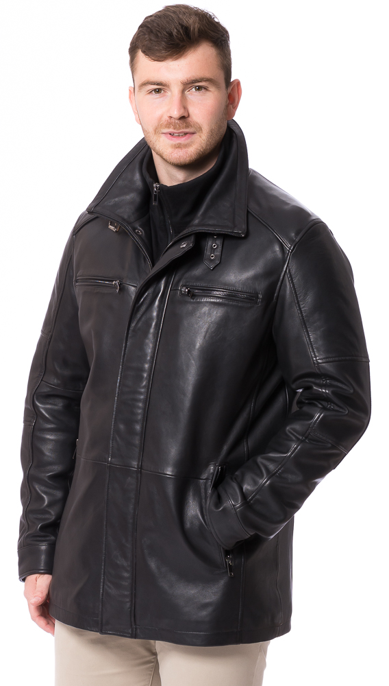 Gennaro schwarz lange Herrenjacke aus Lammnappa für Herren