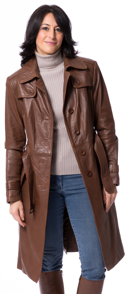 Whitney cognac Leder-Trenchcoat von TRENDZONE