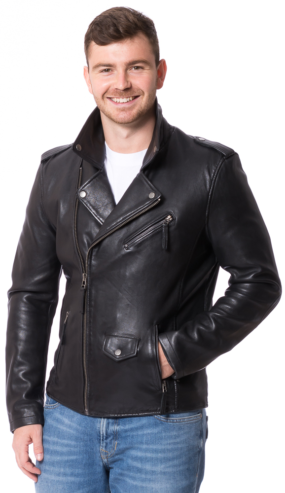 London schwarz Biker Jacke aus Lammleder von ROCKHILL