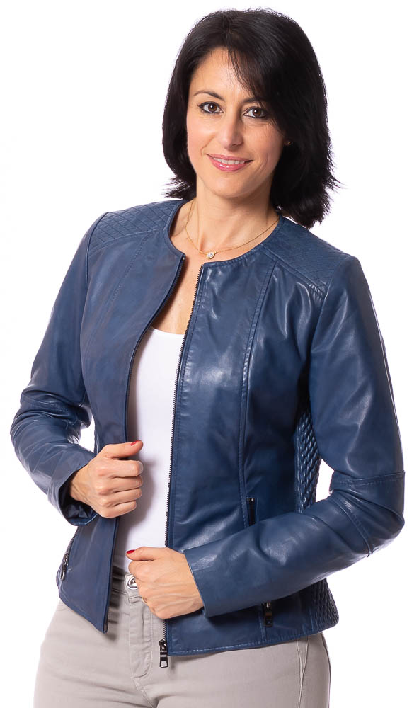 New Jolene blau Kurz Lederjacke von TRENDZONE