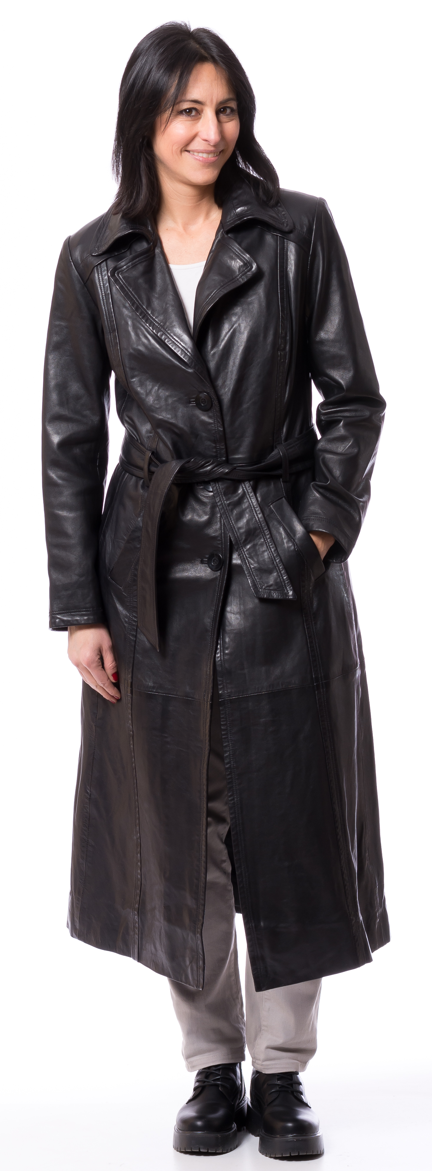 Sally 120 schwarz Mantel aus Nappa-Leder von TRENDZONE