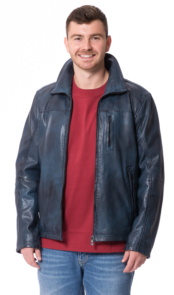 Ilmo blau Lederjacke mit Reißverschluss von JILANI