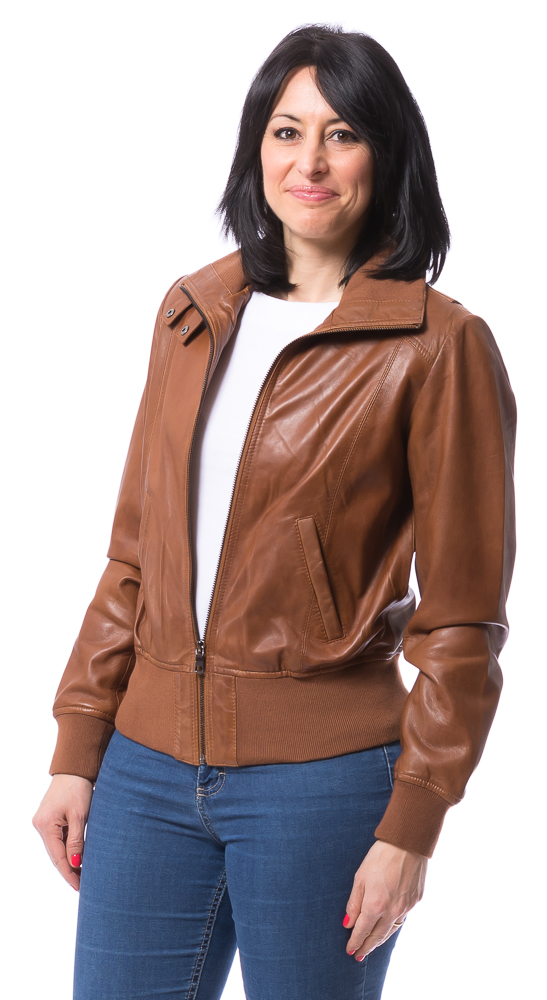 Damen Leder Blouson cognac Carmen