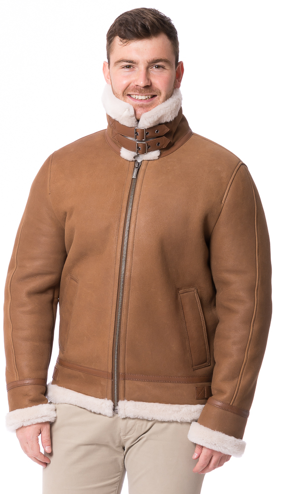 B-17 cognac Lammfell Jacke für Herren von TRENDZONE