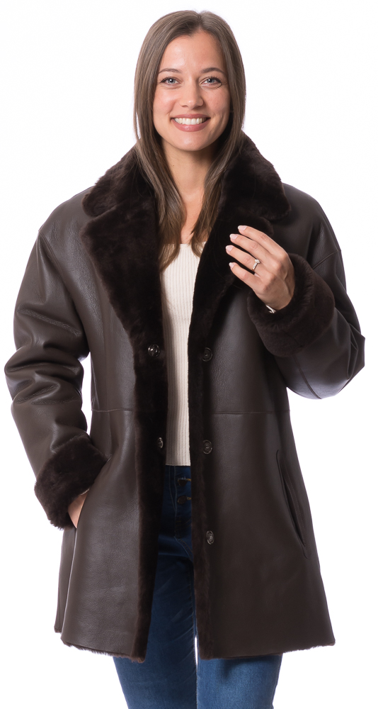 Selina dunkelbraun Lammfell Wendejacke für Damen von TRENDZONE