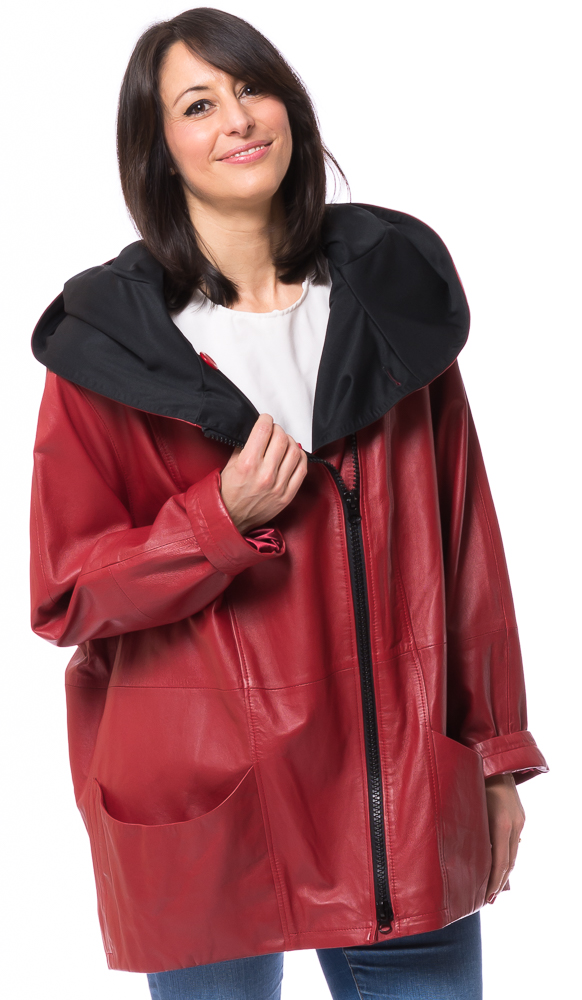 SR-1085 rote Lederjacke lang von TRENDZONE