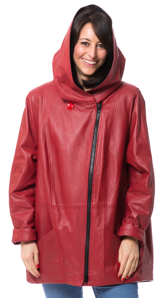 SR-1085 rote Lederjacke lang von TRENDZONE