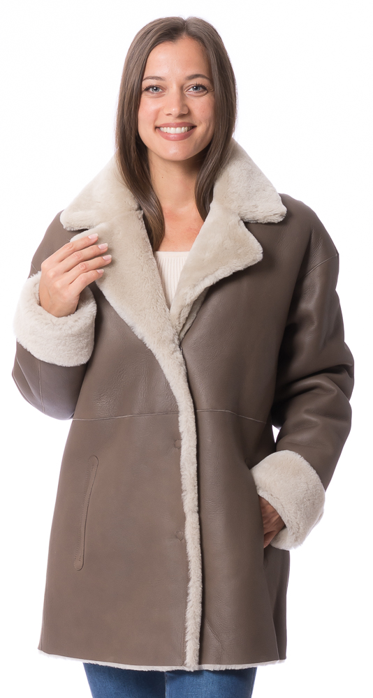 Selina khaki Lammfell Wendejacke für Damen von TRENDZONE