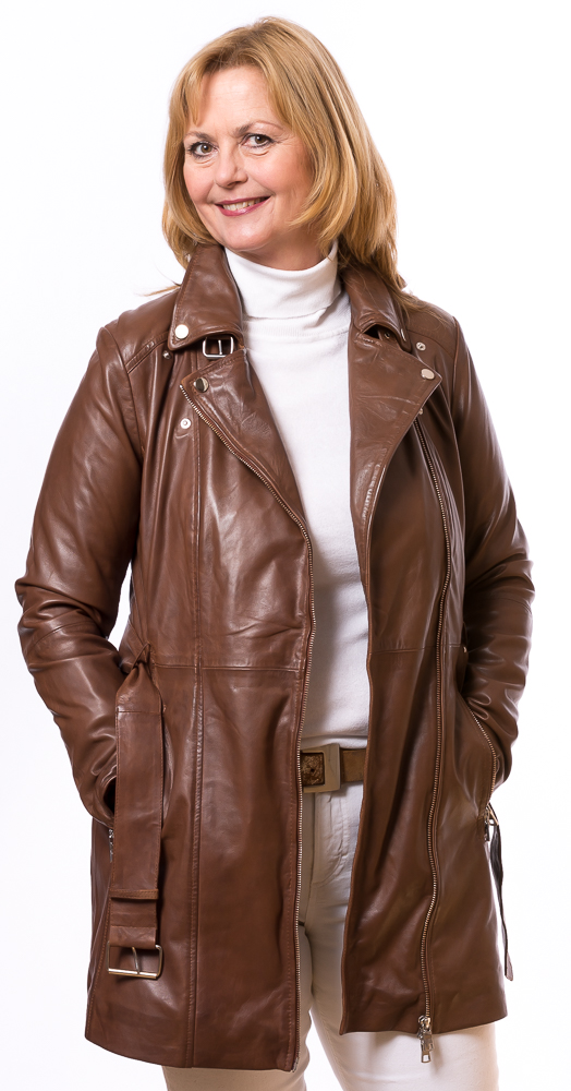 Neusiedl-20232 Biker long whisky Leder Mantel für Frauen von TRENDZONE