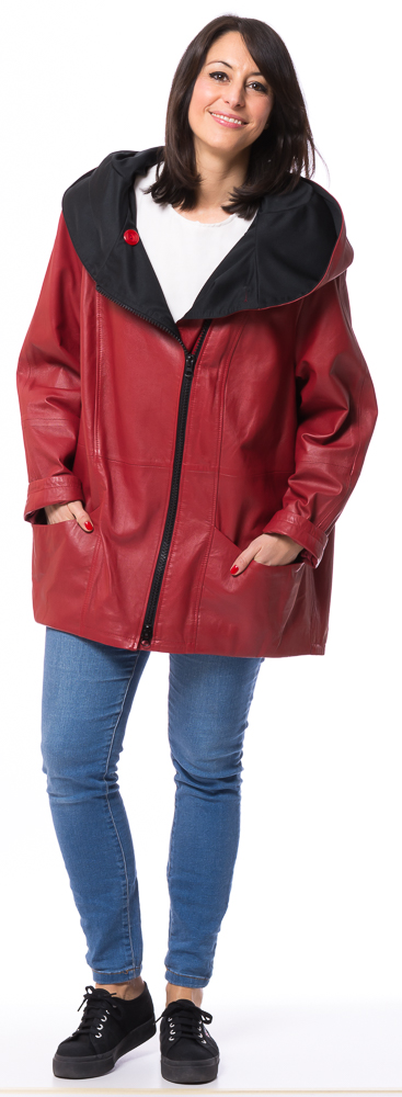 SR-1085 rote Lederjacke lang von TRENDZONE