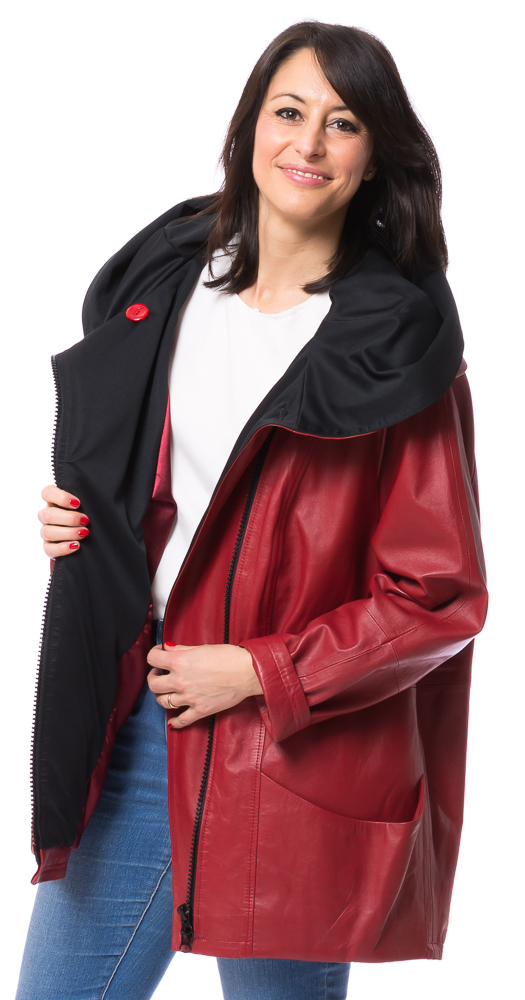 SR-1085 rote Lederjacke lang von TRENDZONE