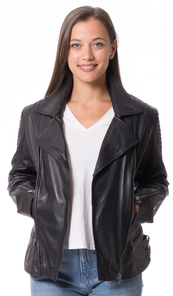 Woodstock schwarz Nappa Leder Jacke für Frauen von TRENDZONE