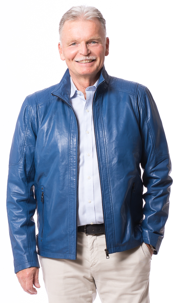 Hens türkis-blaue Herren Lederjacke von TRENDZONE