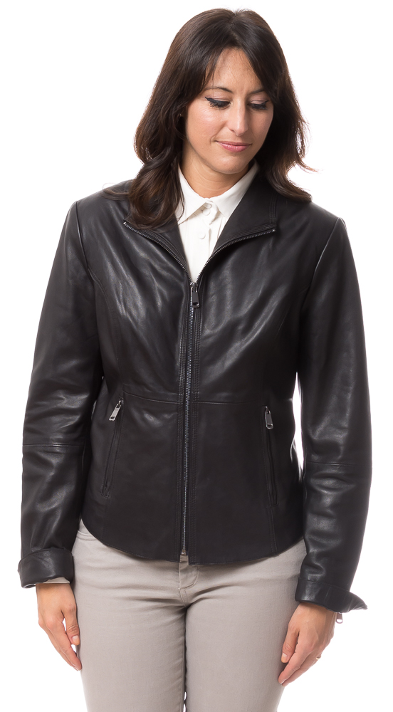Cristina-14393 Delia schwarze Kurz Lederjacke für Frauen von TRENDZONE