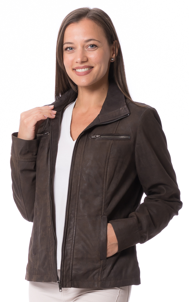 Charlot braun Nubuk Lederjacke für Damen von TRENDZONE Charlot braun Nubuk Lederjacke für Damen von TRENDZONE