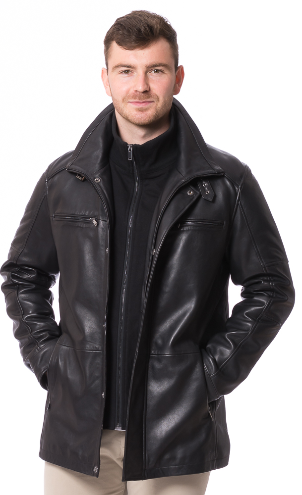 Gennaro schwarz lange Herrenjacke aus Lammnappa für Herren
