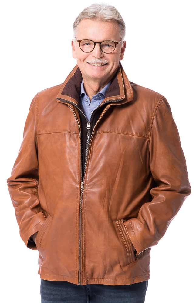 Bros cognac Herren Lederjacke aus Lammnappa Leder von TRENDZONE