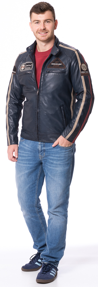 JLI dunkelblau Herren Leder Jacke von TRENDZONE