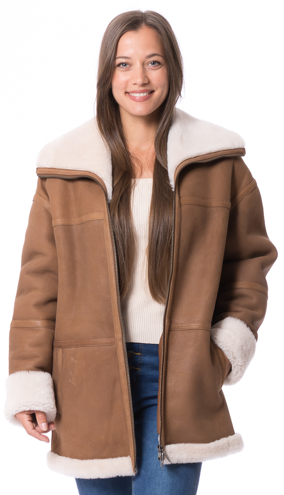 Cozy cognac Lammfelljacke für Damen von TRENDZONE Cozy cognac Lammfelljacke für Damen von TRENDZONE