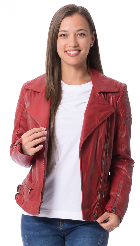 Woodstock rot Nappa Leder Jacke für Frauen von TRENDZONE