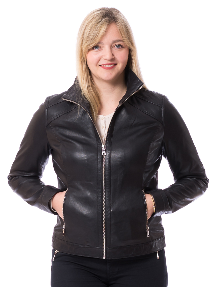 Kathrin schwarz Nappa- Leder Jacke für Damen von TRENDZONE