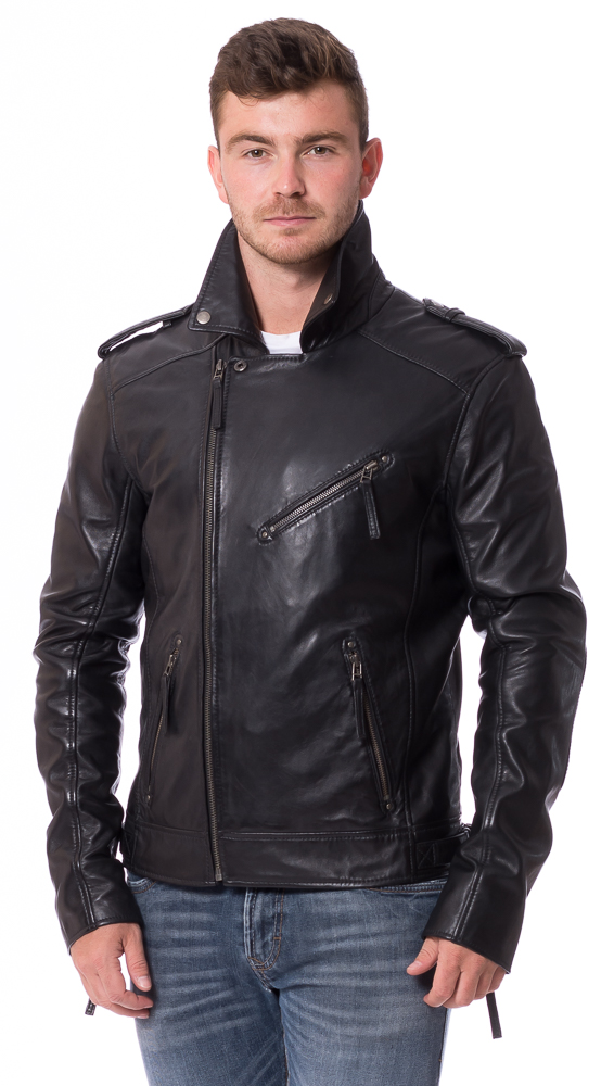 Mitch schwarze Biker Jacke aus Leder von TRENDZONE