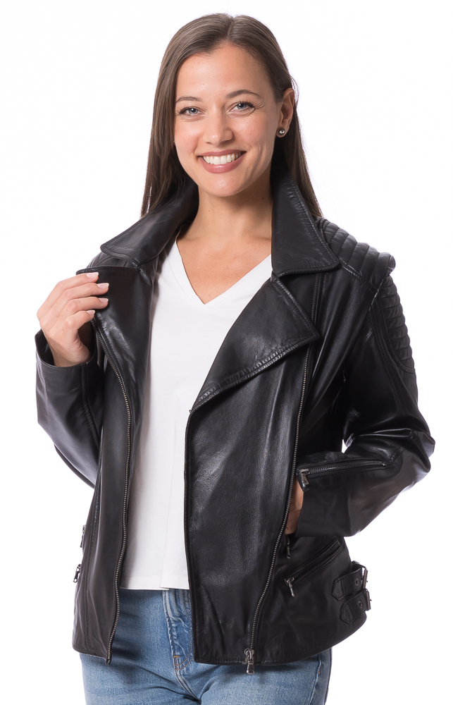 Woodstock schwarz Nappa Leder Jacke für Frauen von TRENDZONE