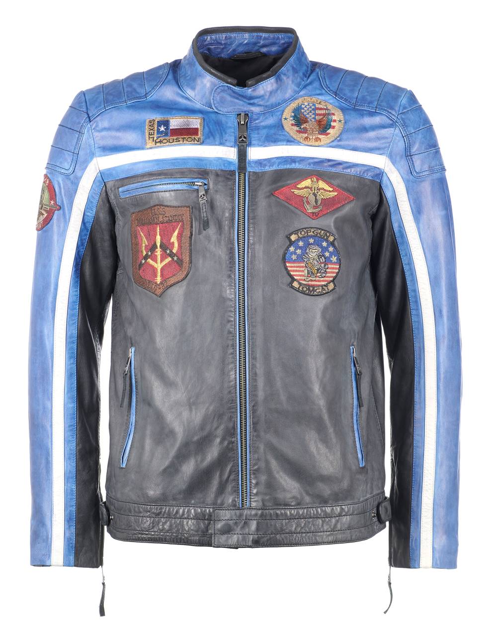 Racing blaue Lederjacke von TOPGUN