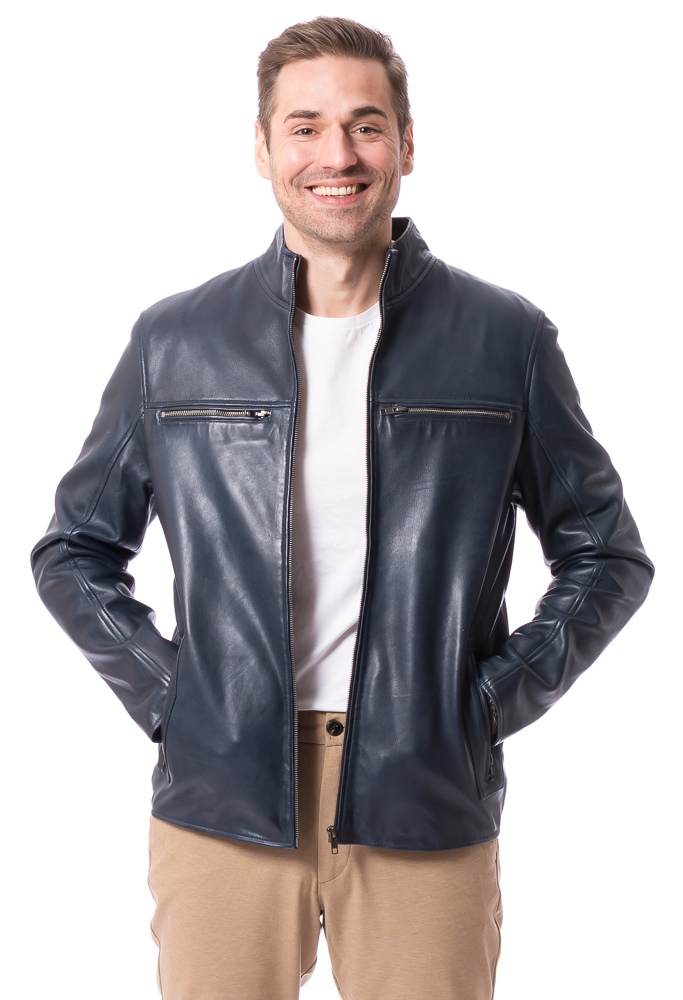 Brunico blaue Herren Lederjacke von ROCKHILL