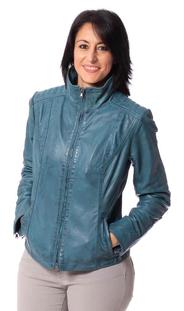 Night tükis-grüne Lederjacke für Damen von TRENDZONE