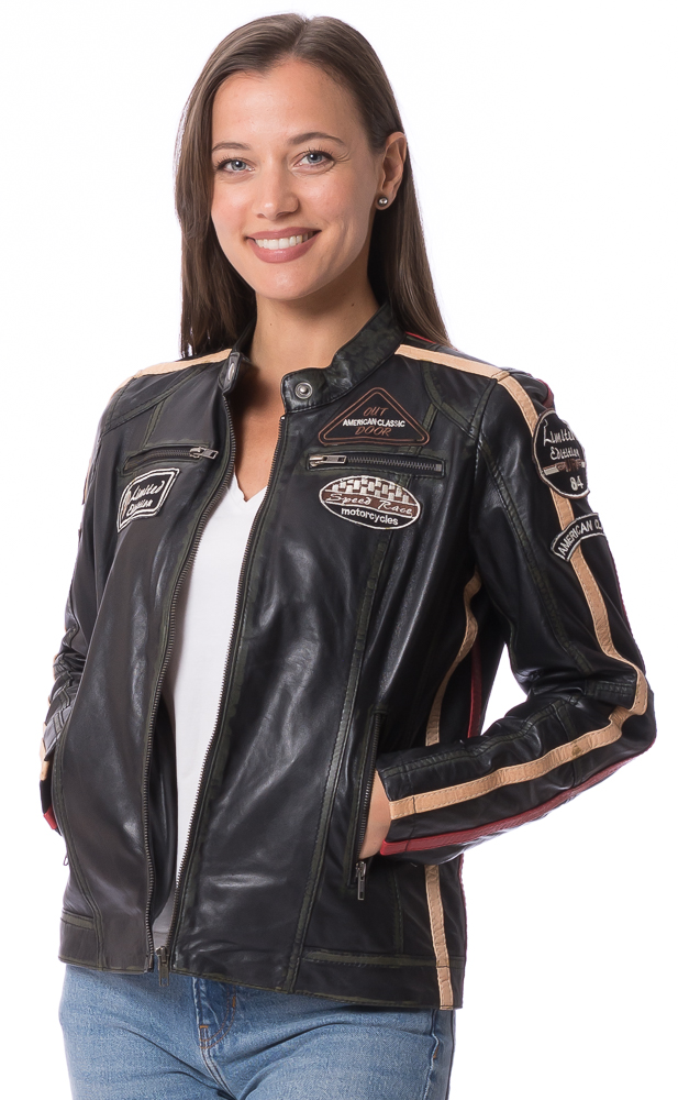 Mono Badge schwarz used Nappaleder Jacke für Frauen von TRENDZONE Mono Badge schwarz used Nappaleder Jacke für Frauen von TRENDZONE