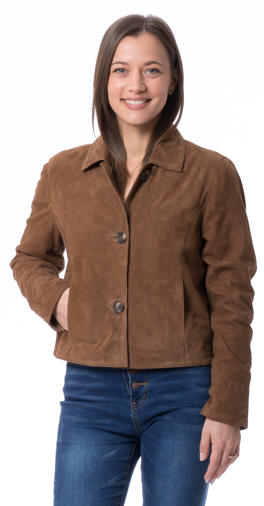Thea walnut Ziegenvelour Knopfjacke von SAKI