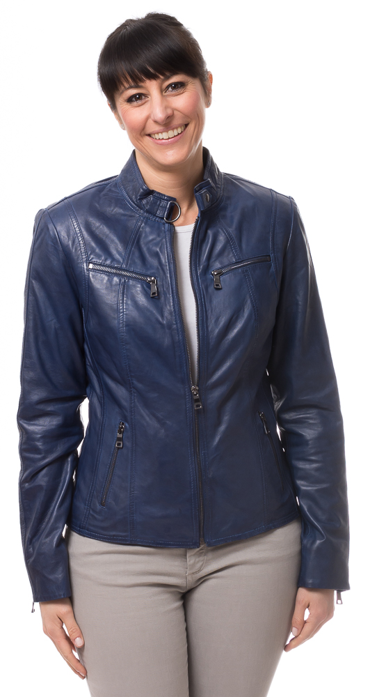 Stacy blaue Lederjacke für Damen von TRENDZONE
