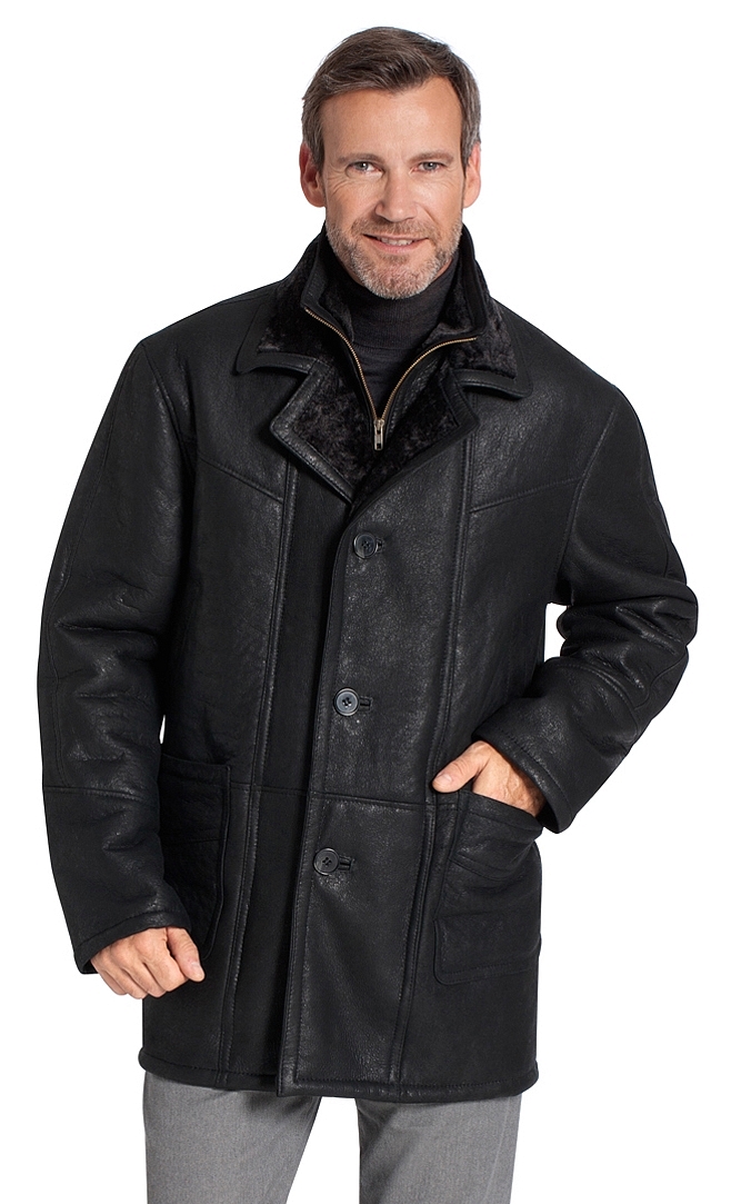 Diego schwarz Herren Lammfelljacke 