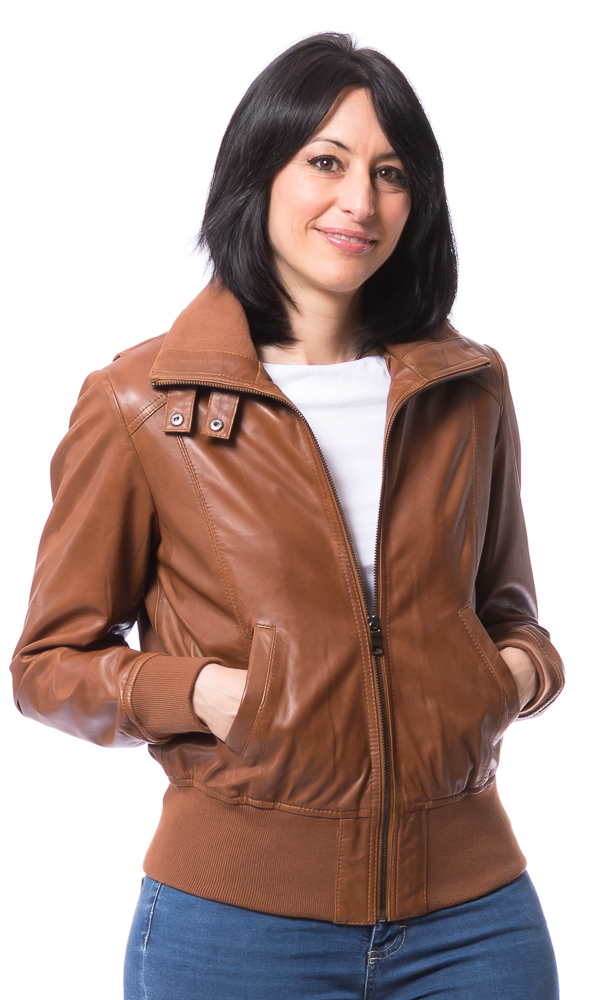 Damen Leder Blouson cognac Carmen