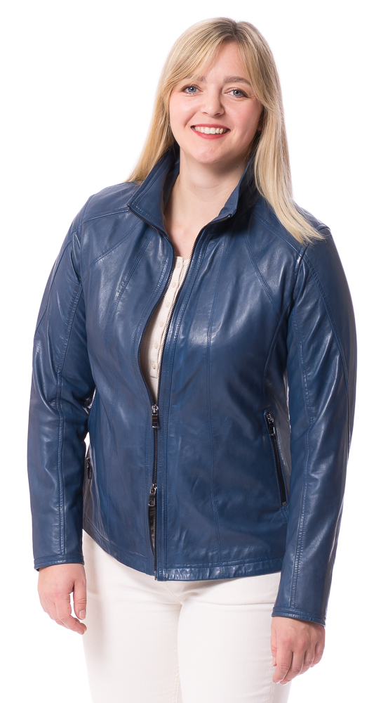 Dasha-2 blaue Nappaleder Jacke für Frauen von TRENDZONE