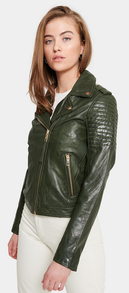 Cinnamon green Biker Leder Jacke für Damen von ROCKANDBLUE
