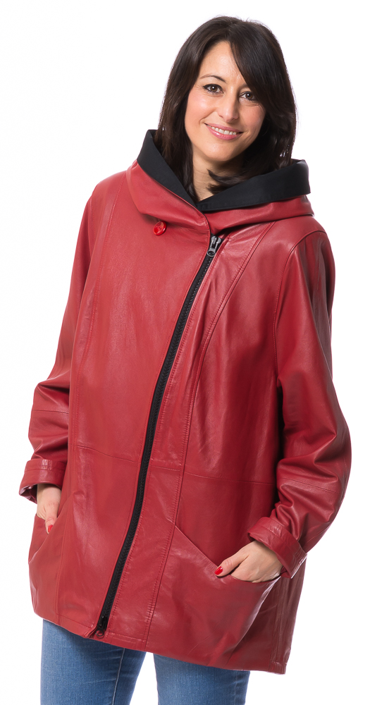 SR-1085 rote Lederjacke lang von TRENDZONE