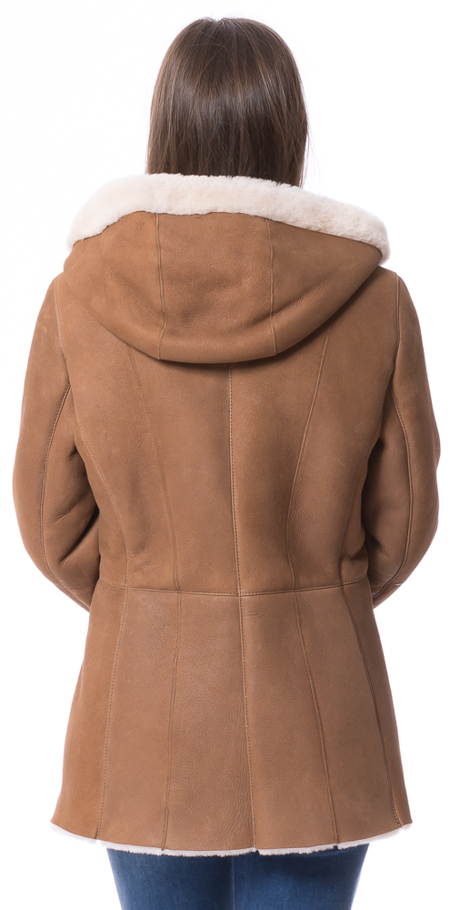 Montreux cognac mit Naturwolle Kapuzenjacke aus Lammfell von TRENDZONE