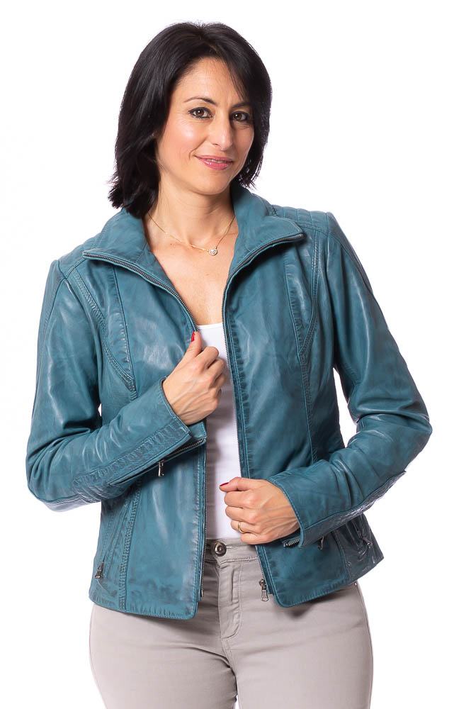 Night tükis-grüne Lederjacke für Damen von TRENDZONE