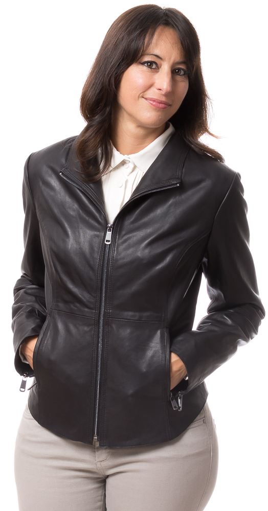Cristina-14398 Delia schwarze Kurz Lederjacke für Frauen von TRENDZONE