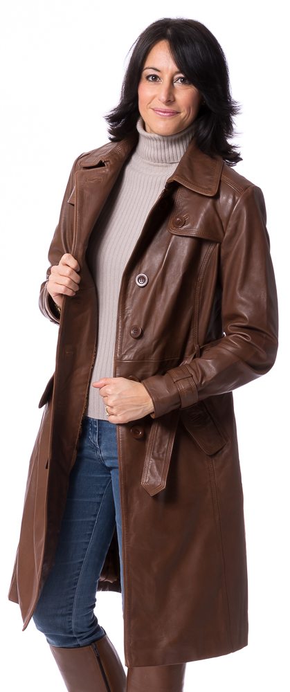 Whitney cognac Leder-Trenchcoat von TRENDZONE