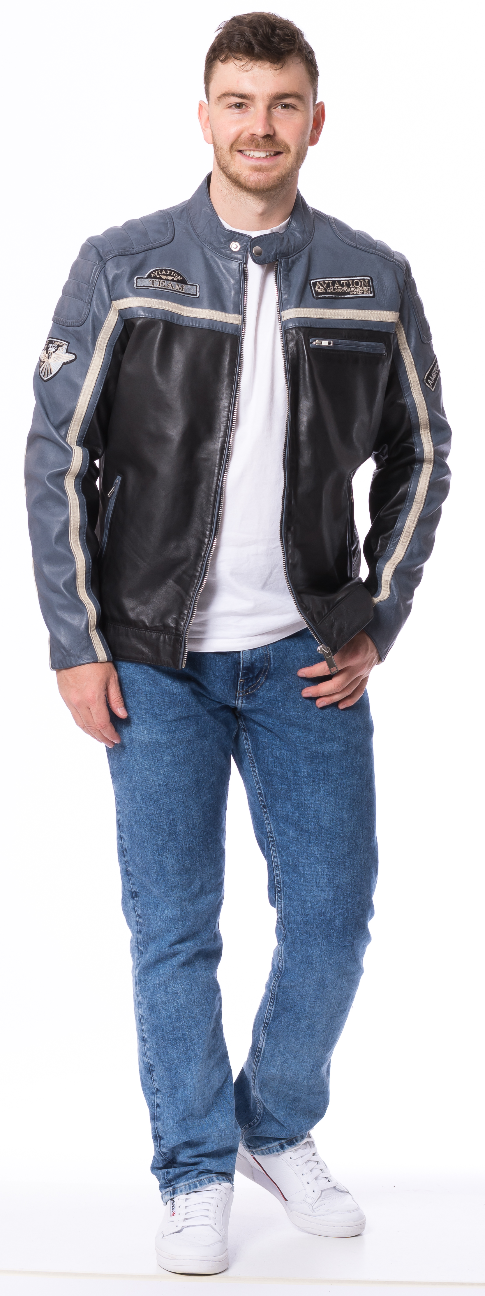 Chris blaue Leder Jacke für Herren von TRENDZONE