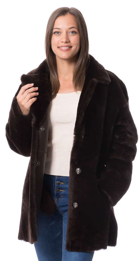 Selina dunkelbraun Lammfell Wendejacke für Damen von TRENDZONE