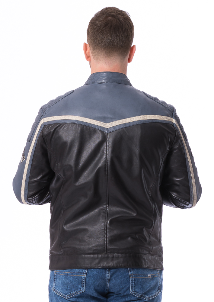 Chris blaue Leder Jacke für Herren von TRENDZONE